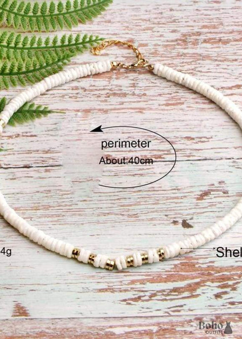 Boho Necklace, Natural Shell Cowrie in White